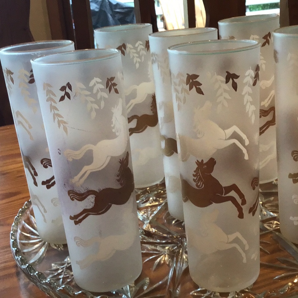 7 vintage frosted Libby beverage glasses